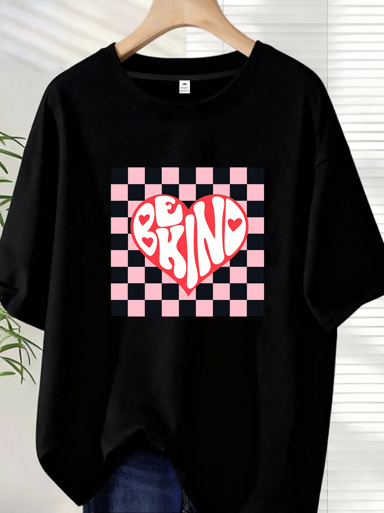 

【ZXH10138】Square heart Plus size women's round neck short sleeve T-shirt with elastic half sleeves and trendy prints