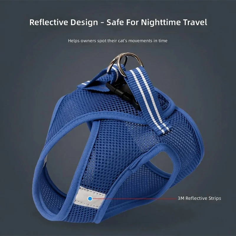 Cat Harness Breathable Mesh Reflective Escape-Proof Quick-Release Buckle Allergy Free Durable Vest