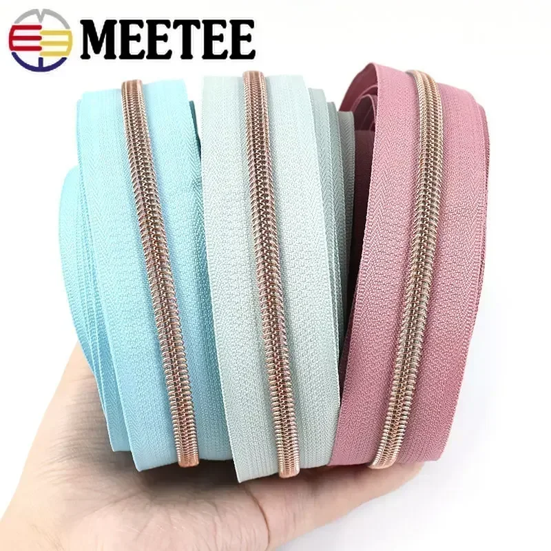 1/2/3/5/10M 5# RoseGold Zippers for Bag Nylon Zipper Tapes ZipSliders Zips By The Meter Repair Kit DIY Sewing Accessories