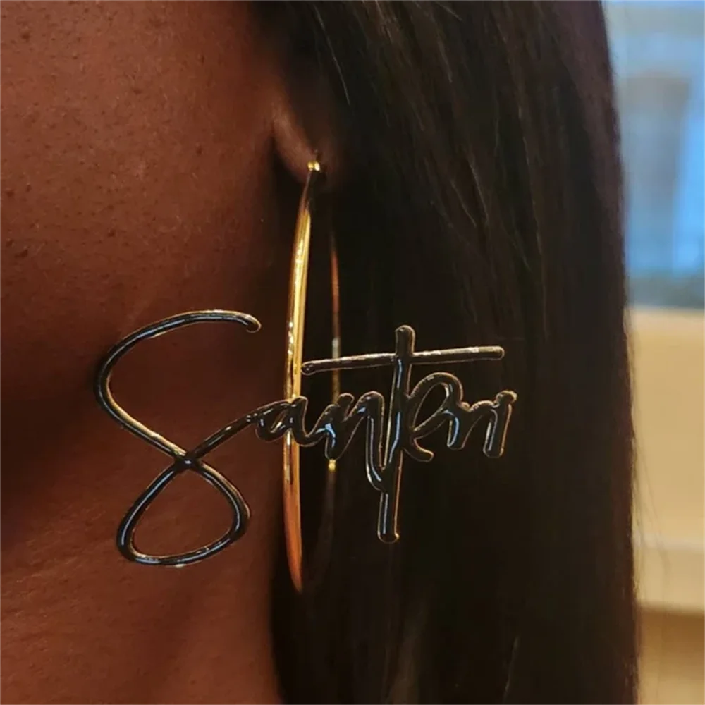 

Personalized Hoop Name Earrings Custom Nameplate Earring Big Earrings Big Hoop Earring Stainless Steel Jewelry Gift Dropshipping