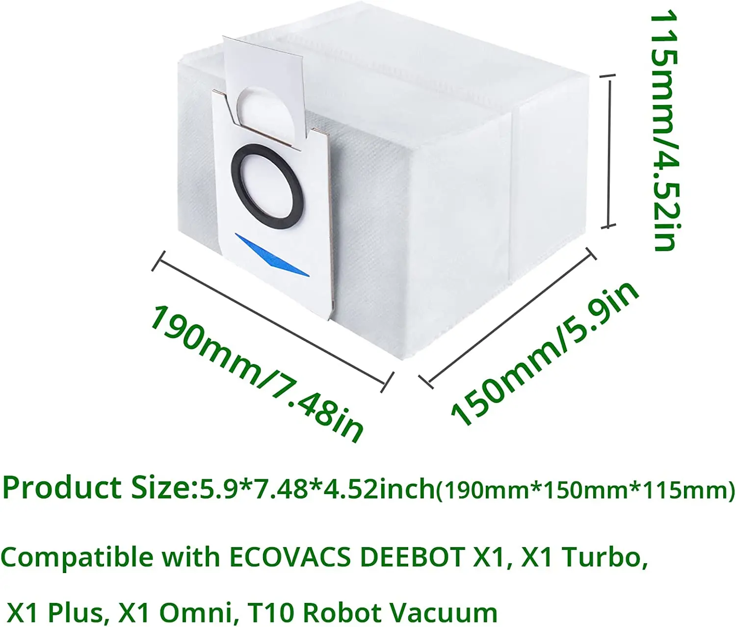 Vacuum Bags Replacement Dust Bags Compatible with ECOVACS DEEBOT X1 OMNI /Turbo/Plus/T10 Plus Robot Vacuum Cleaner Parts