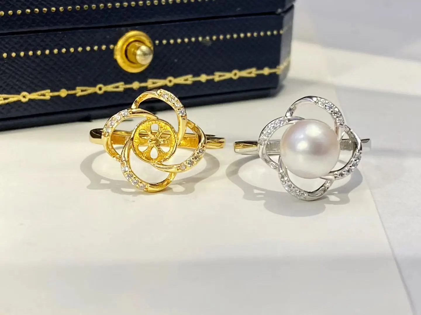 

Wholesale S925 Sterling Silver Adjustable Ring Mount Settings Findings Mountings Accessory Parts for 7-8mm Pearls 5pcs/lot