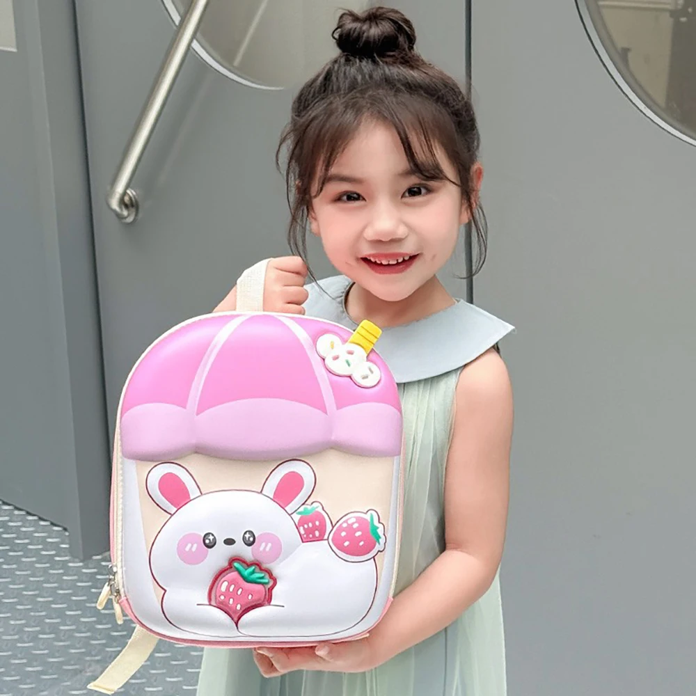 Kids Backpack Cute Bunny Embossed Macaron Color Hard Shell Toddler Bag Multi-Color For Preschool Daily Use & Outdoor Play