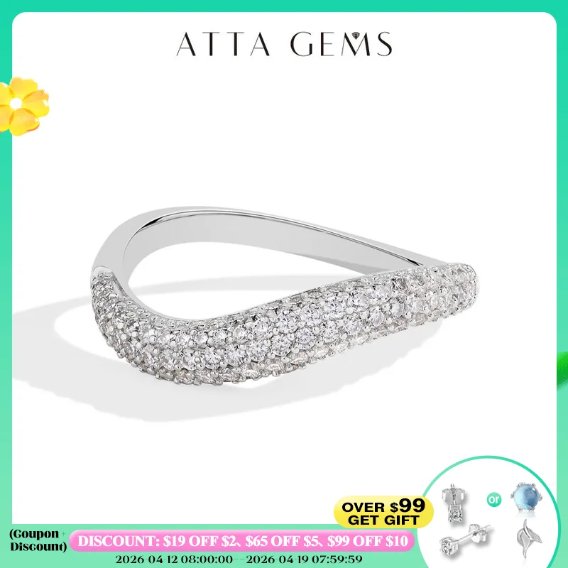 

ATTAGEMS сверкающее кольцо с муассанитом полного цвета D для женщин VVS1 лабораторный бриллиант волнистый браслет из стерлингового серебра S925 штабелируемый свадебный подарок