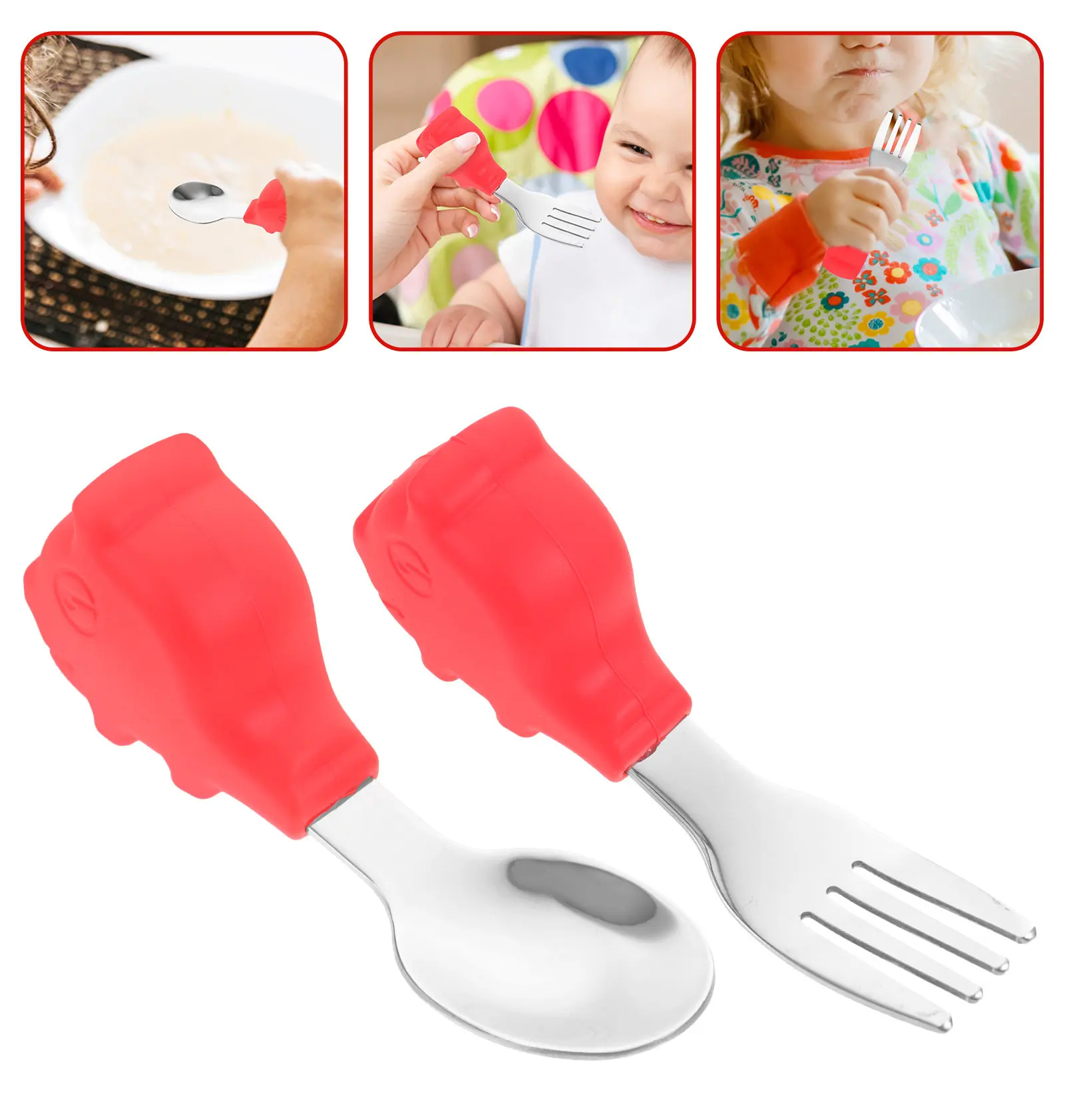 

1 комплект детских вилок и ложек из нержавеющей стали, легкий, портативный, безопасный, с закругленными краями, посуда для обучения самостоятельному приему пищи, для младенцев
