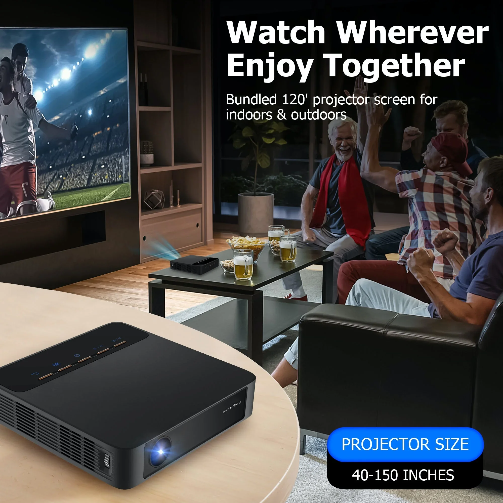 Full HD LCOS 4K Android Compatible Smart Phone Mini Black Projector WIFI Bluetooth Native 1080P Portable Outdoor Movie