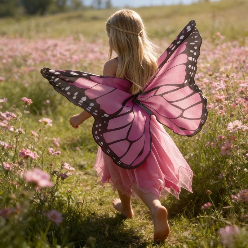 Kids Elf Angel Costume Set with Butterfly Wings Cloak Mask for Halloween Stage Performance