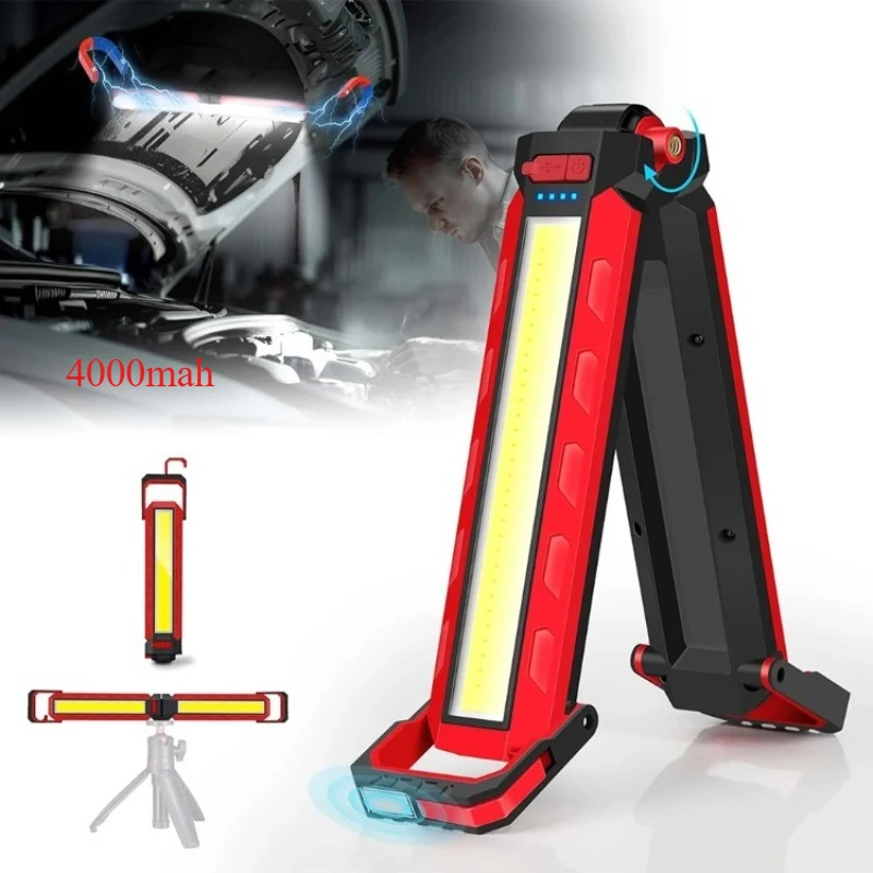 

LED Work Light 180° Foldable & Magnetic Underhood Mechanic Light, 4000mAh Rechargeable with Hooks for Car Repair, Emergency