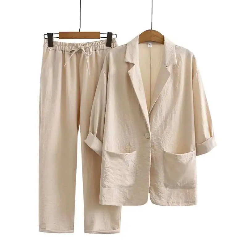 

Large Size Autumn Fashion Casual Cotton Linen Suit Jacket Women's Stylish Ensemble Spring Collection Other Brand