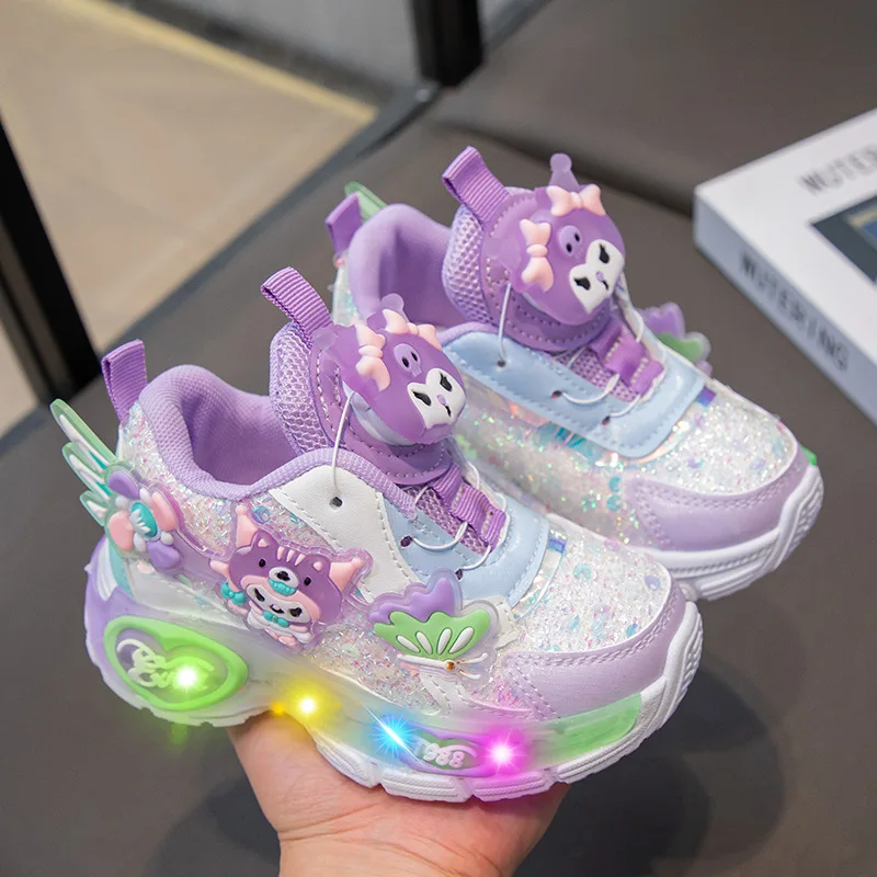 Children\'s Shoes LED Lights Cartoon Girls Sports Shoes Non-slip Teen Child Running Shoes Sneaker Girls Luminous Shoes