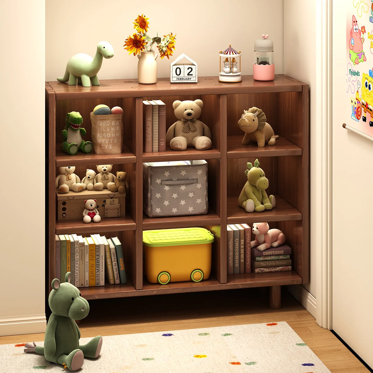 Solid wood bookcase, crevice storage cabinet, living room corridor entrance cabinet, locker integrated against the wall, lattice