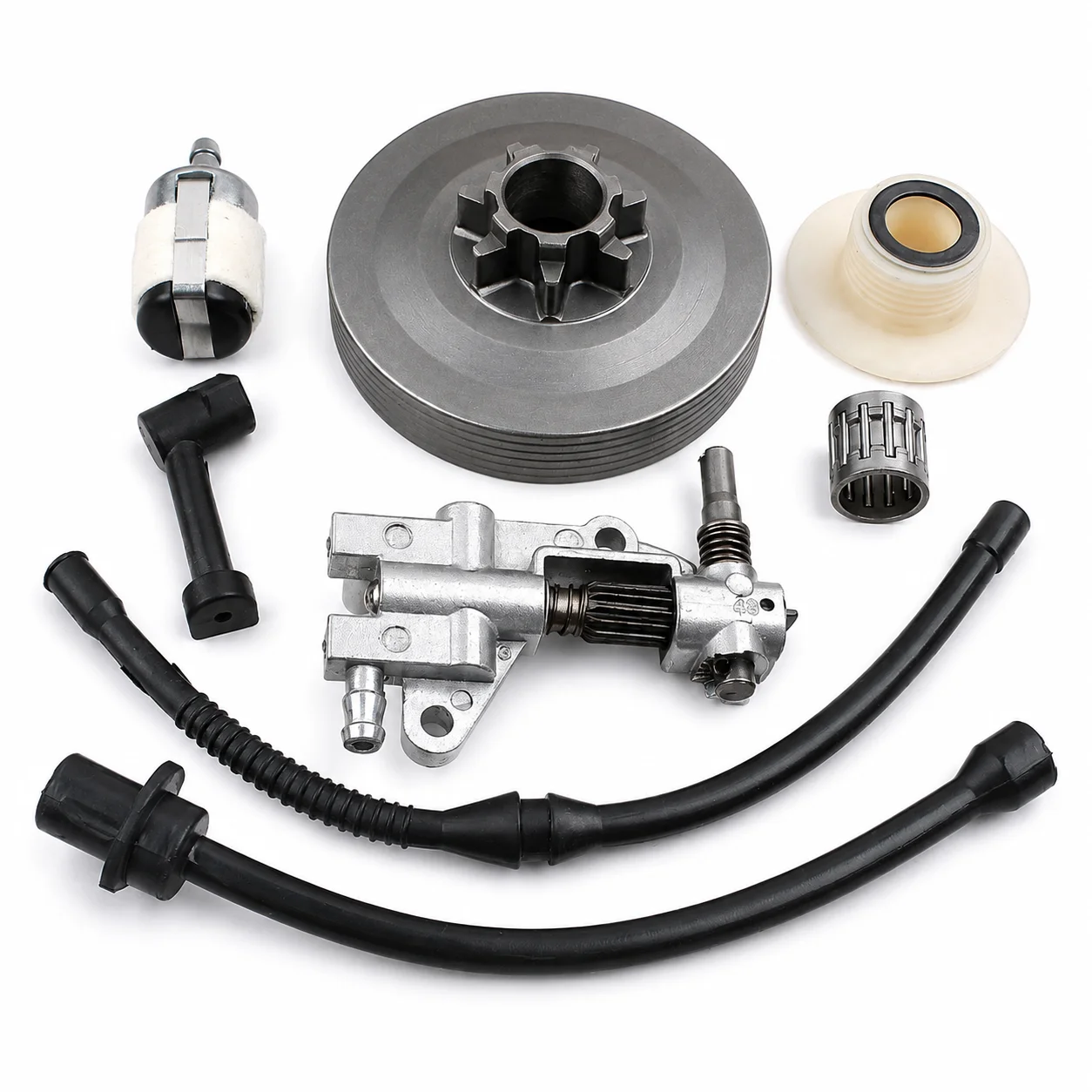 .325 7 Tooth Clutch Drum Oil Pump Kit with Needle Bearing Eyelet Hose For Chinese 4500 5200 5800 45cc 52cc 58cc Chainsaw Parts