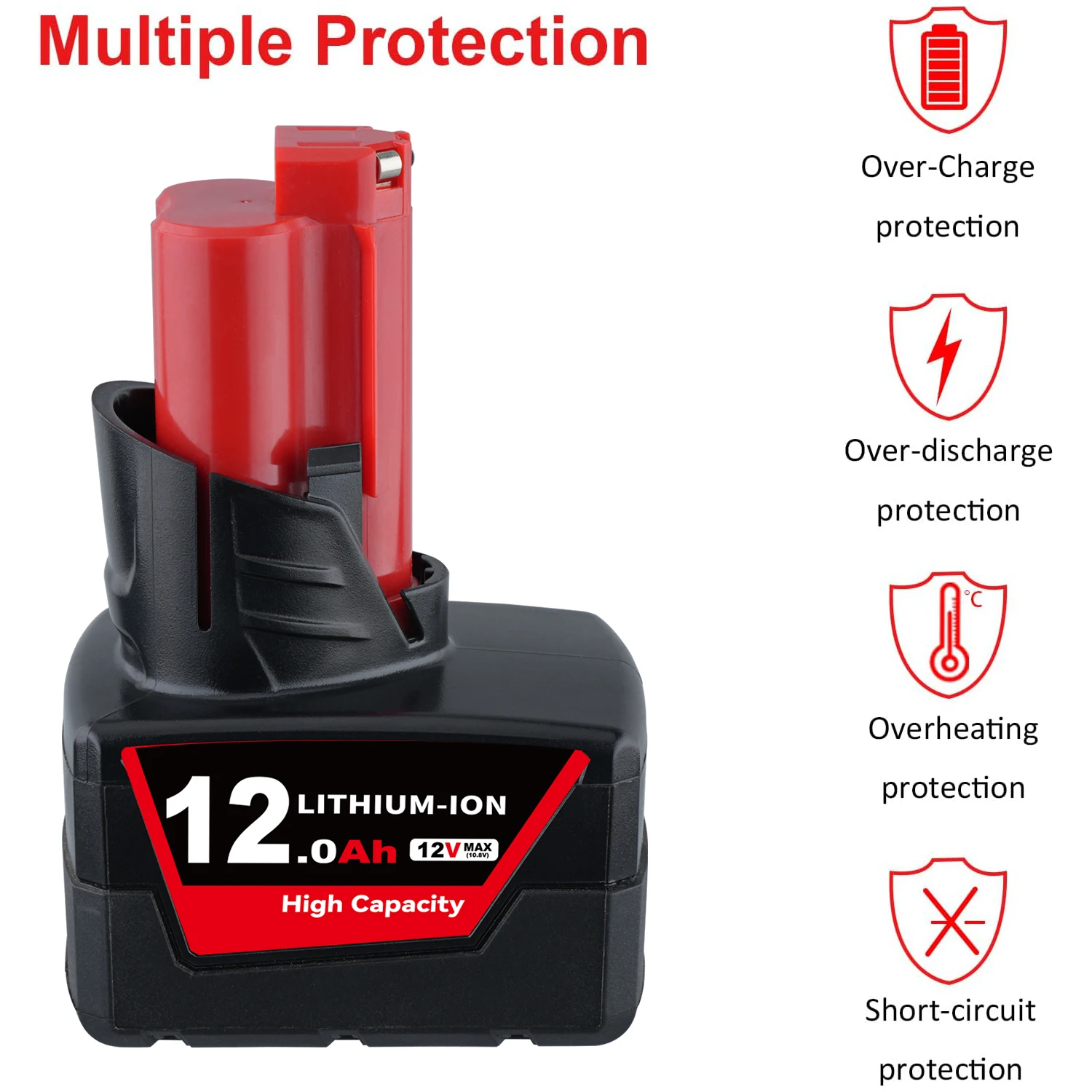 VANON 1/2/4Pack 12Ah M12 สำหรับมิลวอกี 12V 48-11-2412 48-11-2450 แบตเตอรี่พินชุดสำหรับมิลวอกีเครื่องมือไฟฟ้าไร้สาย