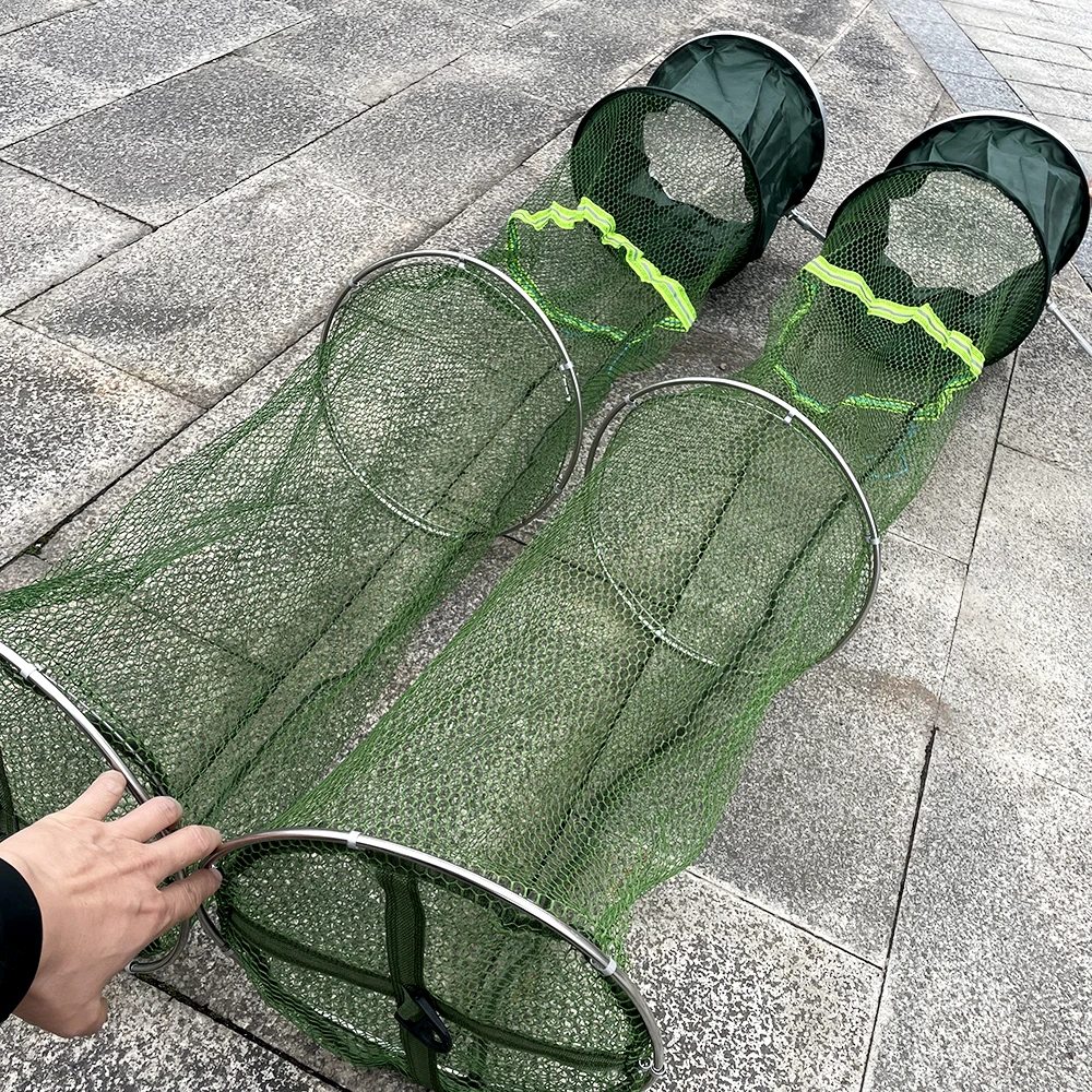 50kg Load Fishing Care Net Stainless Steel Collapsible Fish Basket Dip Nets To Keep Fish Alive in Water Large Storage Fyke Nets