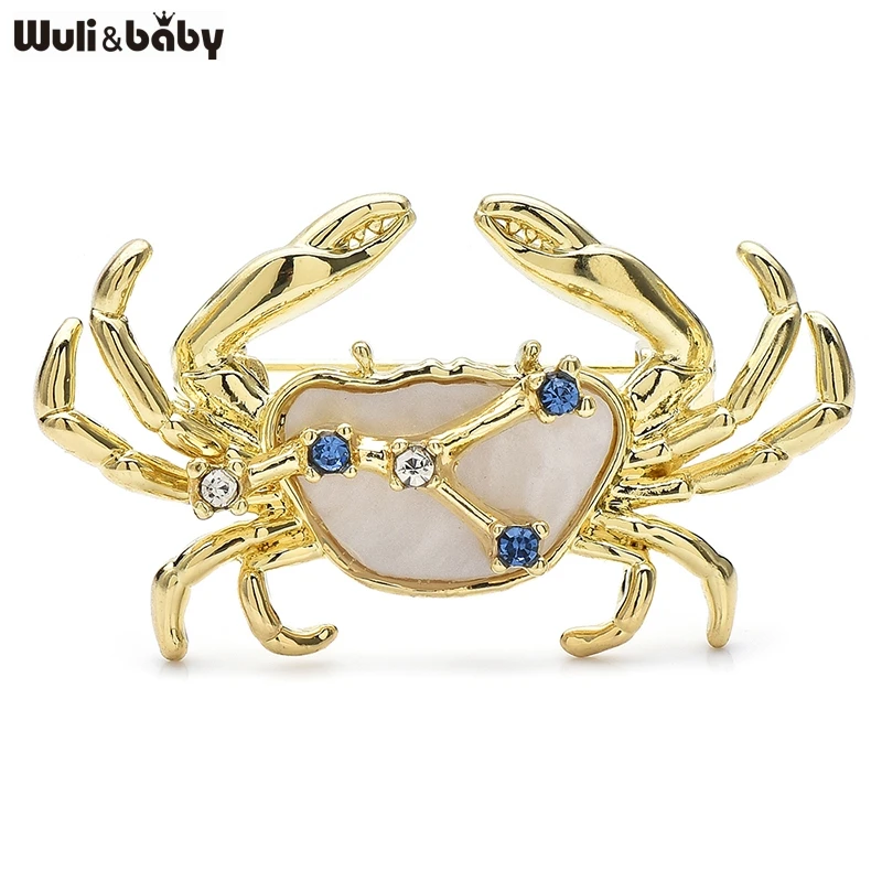 Wuli&baby Animal Cancer Rhinestone Star Crab Brooch Pins 2 Colors Elegant Zodiac Jewelry Accessory Gift
