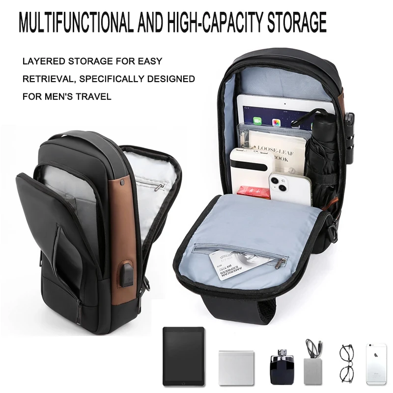 Polarshe Men Chest Bags borsa a tracolla antifurto con ricarica USB pacchetto Crossbody zaino da viaggio impermeabile Messenger per uomo