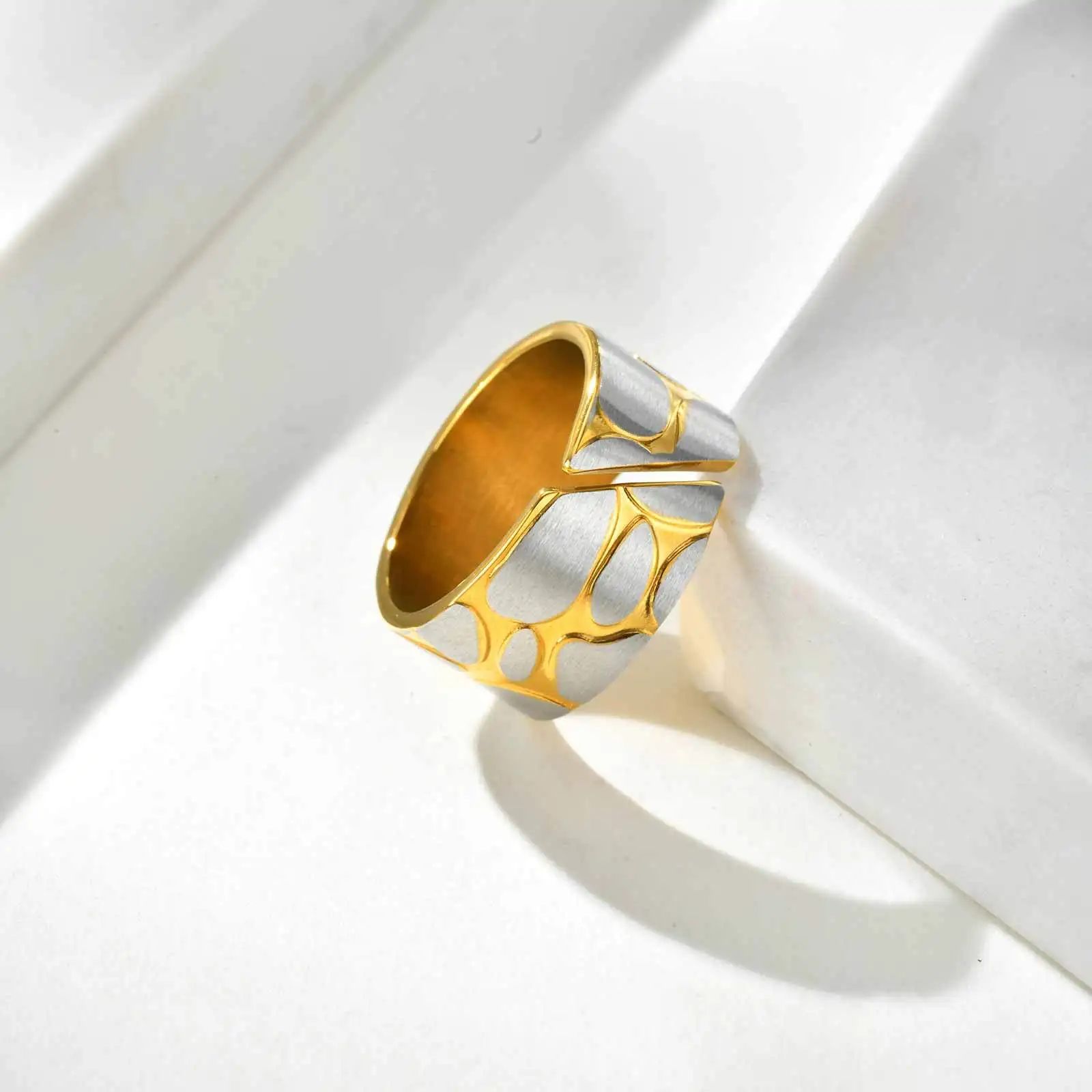 Vnox جديد الفولاذ المقاوم للصدأ غير النظامية مائل افتتاح حلقة بسيطة الشرير جولة خواتم الاصبع للنساء حُليات المجوهرات #6