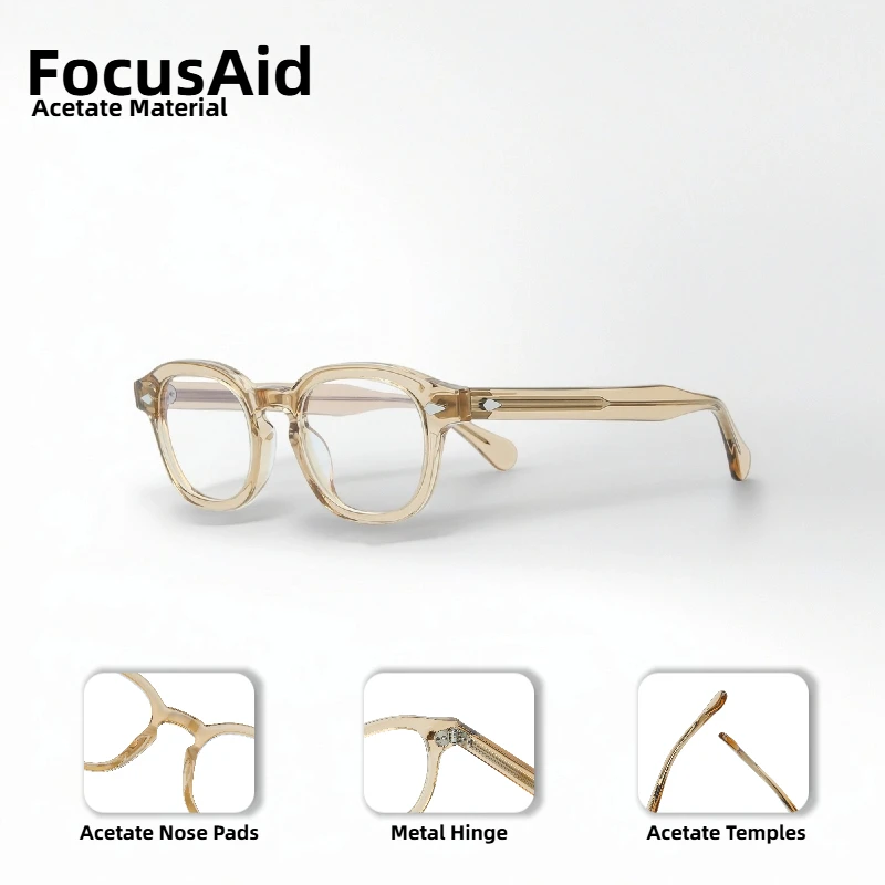

Solid Color Retro Non-Prescription Glasses Johnny Depp Fashion Frame Round Quality Acetate Frame Decorative Glasses