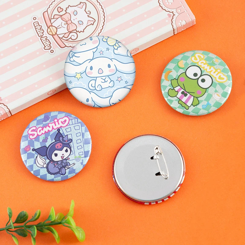 Leuke Cinnamoroll Hello Kitty Metalen Pins Kuromi My Melody Cosplay Kostuum Prop Badge Blik Ronde Cartoon Handgemaakte Broche Geschenken