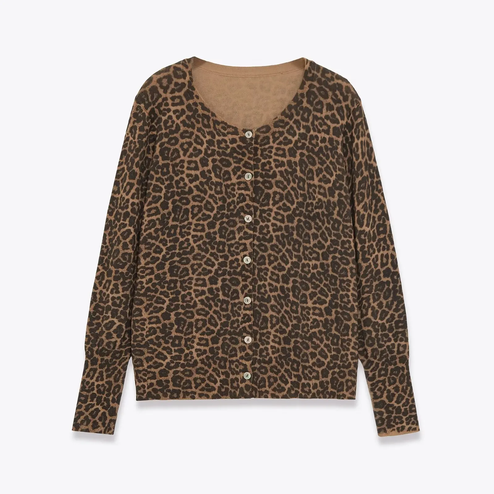 

Woman's Loose Animal Print Knitted Cardigan Retro Round Neck Single-breasted Long-sleeved Casual Cropped Jacket Early Autumn Top