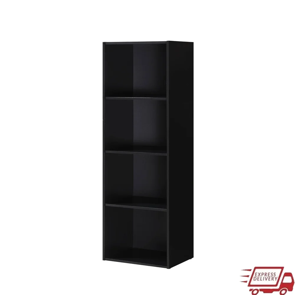 

4-Shelf Wood Bookcase Multipurpose Storage Organizer Ideal Office Bedroom Living Room Laundry Room Lightweight Easy Assembly