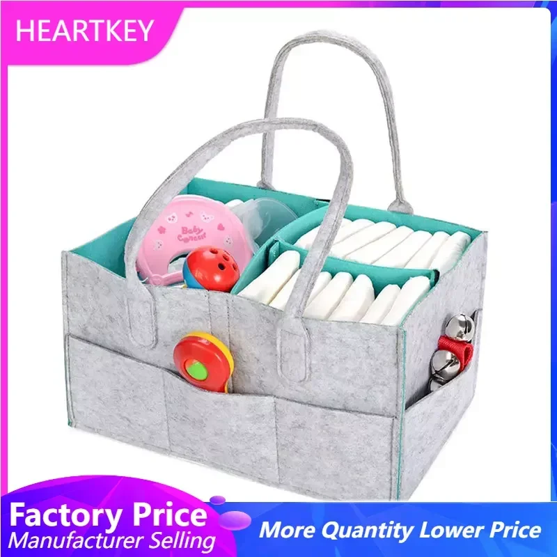 

Felt Baby Diaper StorageBag Nursery Organizer Basket Infant Diaper Bag with Handle Mothers Bag Kids Storage Carrier Large Pocket
