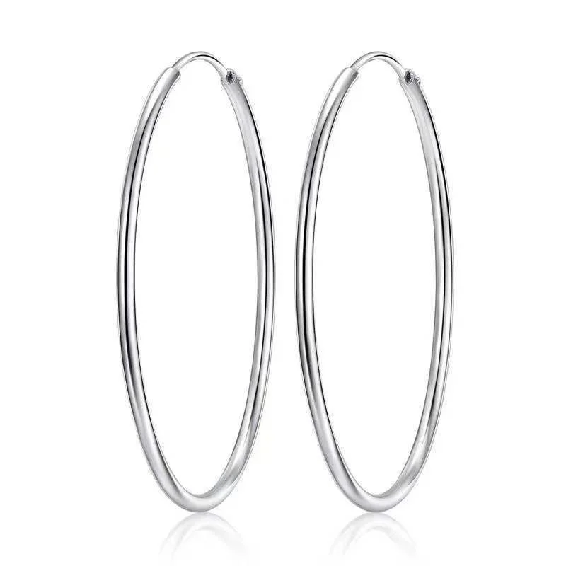 316L Edelstahl 3-7cm Minimalistische Große Kreis-Ohrringe für Damen Trendige Silberfarbene Metall-Glatte Runde Ohrringe Schmuck – Detail 1