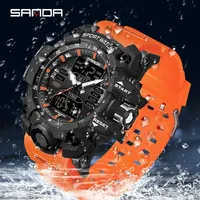 SANDA 6126 Military Man Alarm Stopwatch Quartz Wristwatch Male Digital Clock  Dual Display Men Watches Waterproof Sports Watch