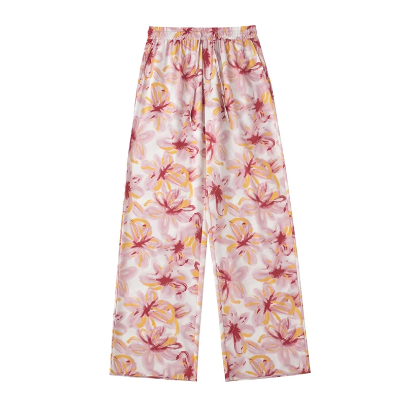 SIYANG Vintage Chic Print Bow Drawsting Pants Women Elastic Waist Straight Pants Ladies Trousers