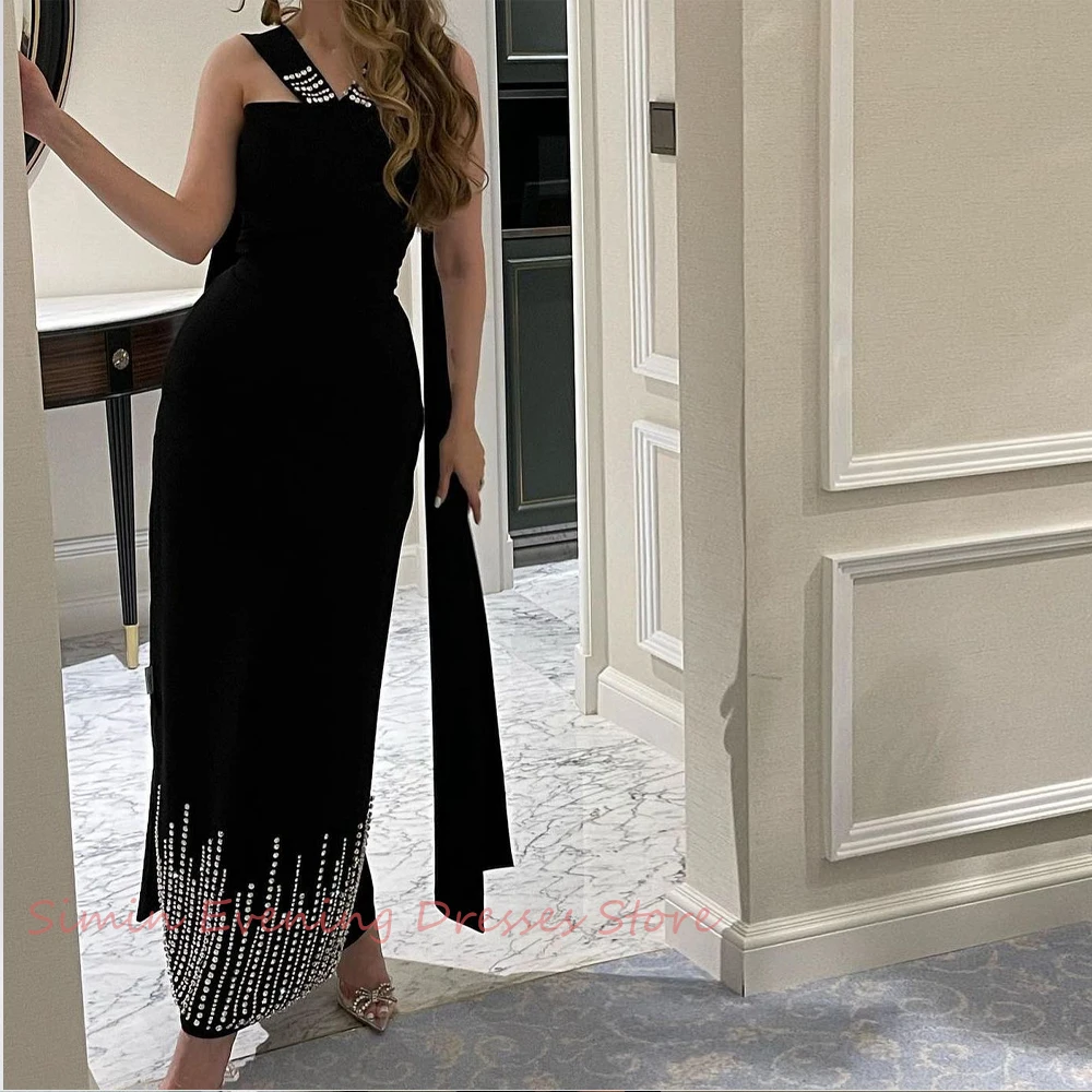 

Rhinestone Simple V-Neck Satin Mermaid Beaded Sleeveless Ankle-Length Saudi Arab Evening Elegant Party dresses for women 2024