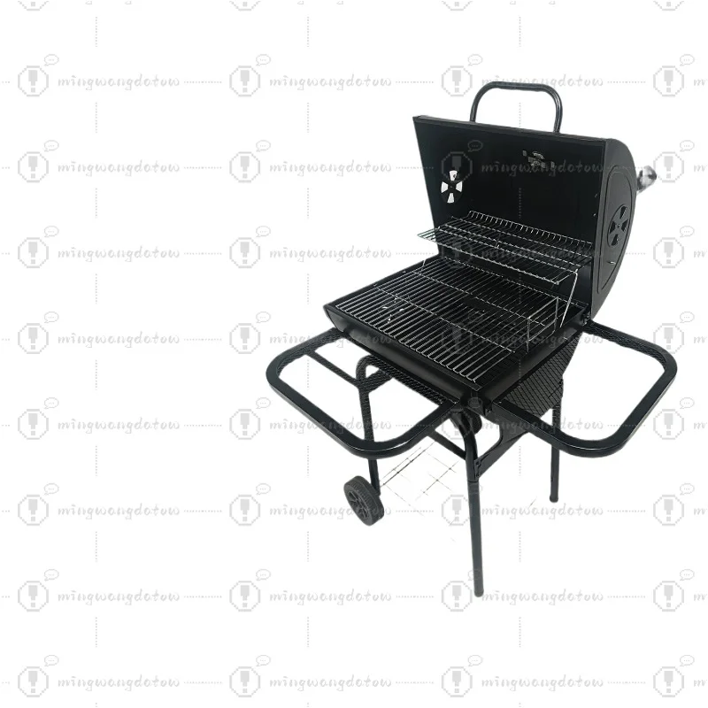 Large Outdoor Charcoal Smoker with Side Shelves, Thickened American BBQ Grill for Camping