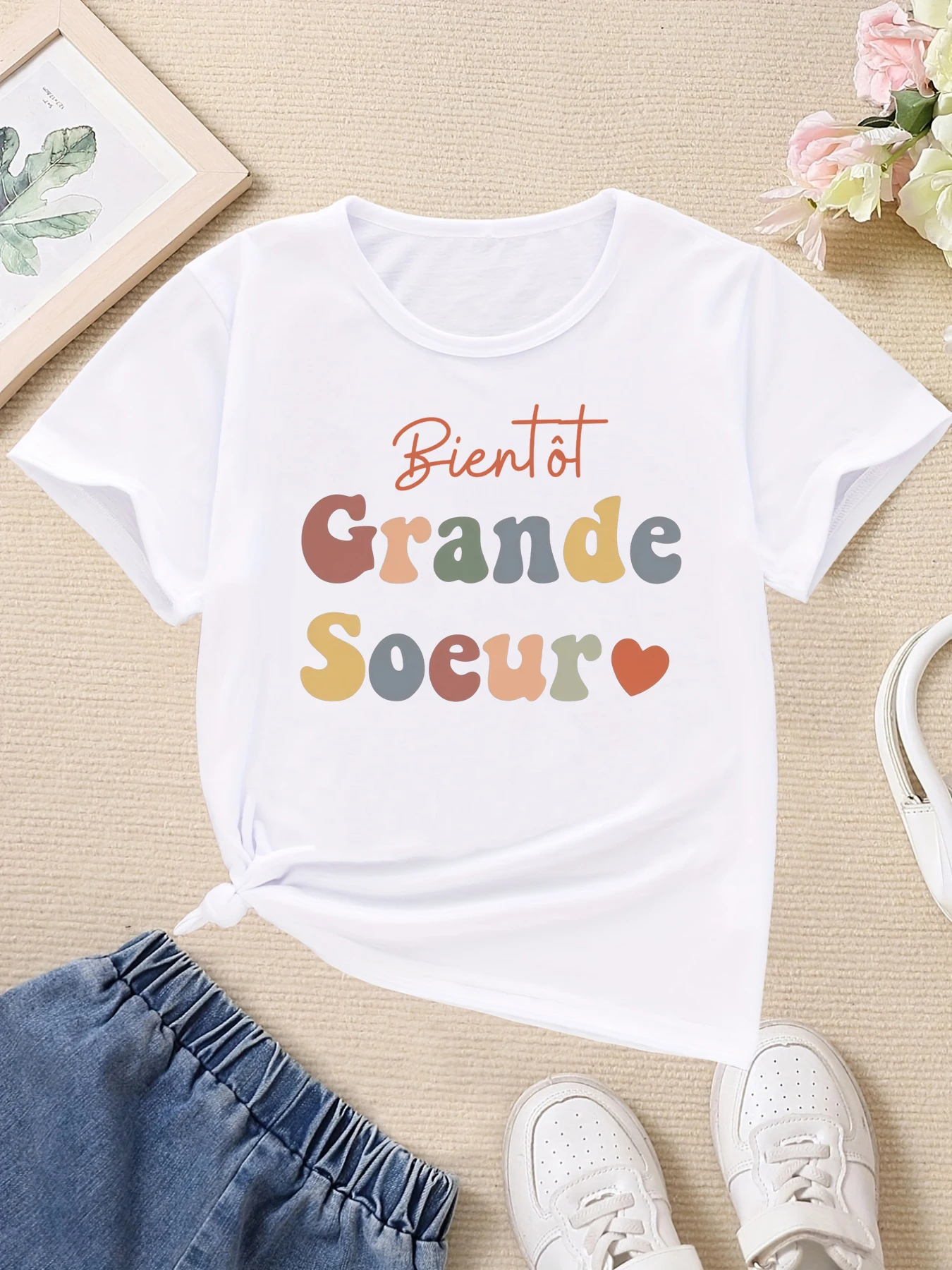 Soon Big Sister Heart Printed T Shirt Girls Kawaii Kids Clothes Summer Short Sleeve T-Shirt Pregnancy Announcement T-Shirt