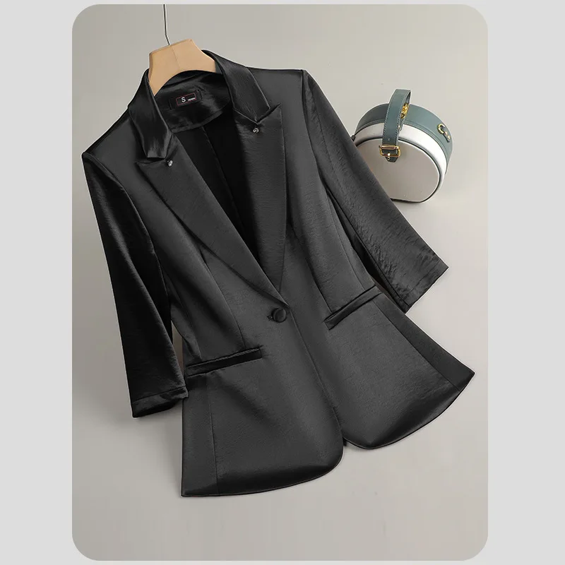 2025 Elegant Women's Two-Piece Sets of Pants and Blazer Solid Suit Clothing With Acetate Champagne Black conjuntos de pantalones