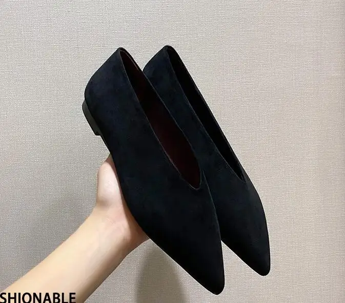 Black Leather Flat Women Loafer Shoes Lazy Mules Spring Summer Slip on Walking Shoes Pointy Toe Comfy Grandma Sapatos Mujer