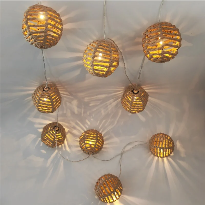 2.5M 10LED Paper Rattan Ball Light Decoration Christmas Festival Light String Light String Pendant Braided Light String