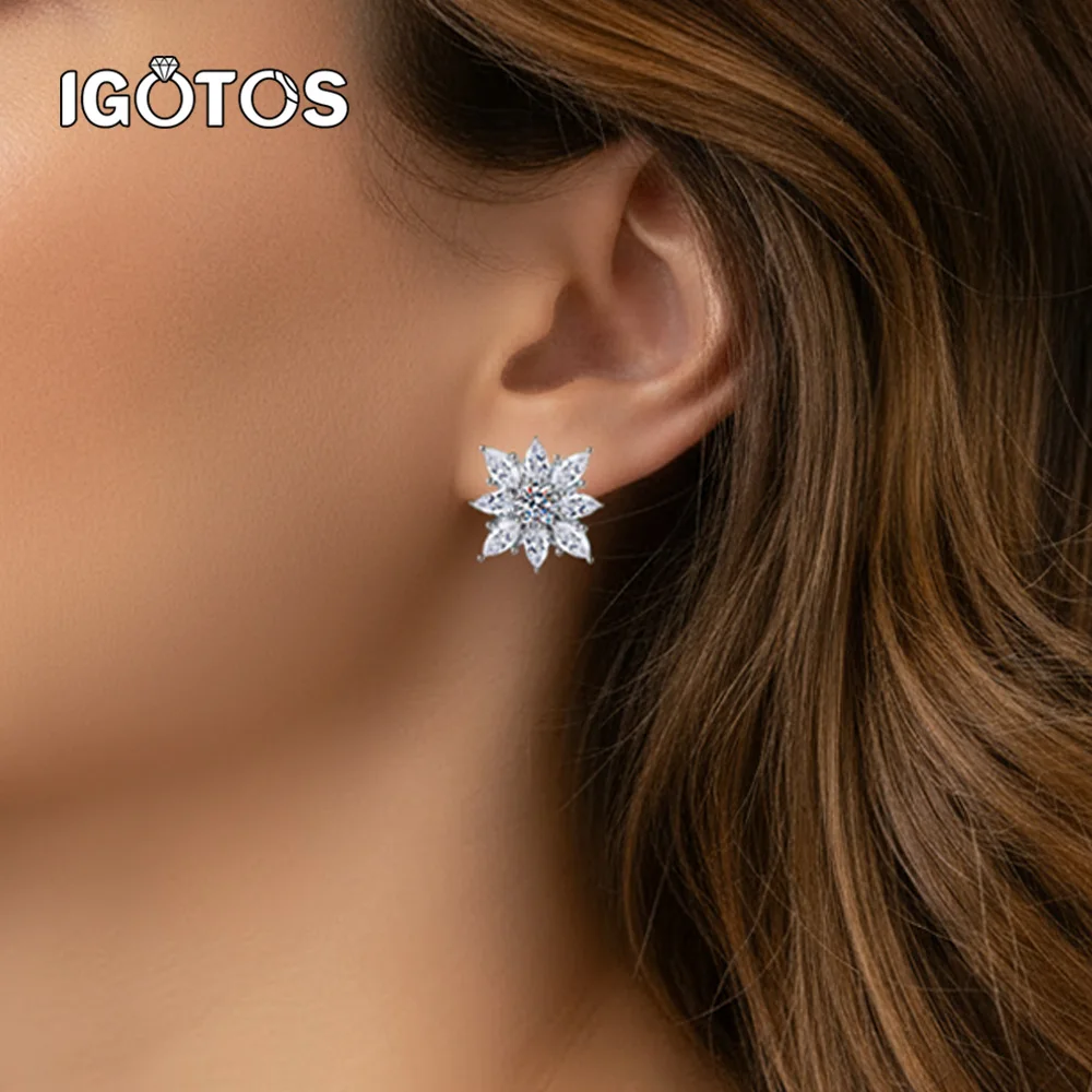 

Женские серьги-кольца с муассанитом круглой огранки, 5 мм, стерлинговое серебро 925 пробы, серьги-гвоздики с цветком и бриллиантами, ювелирные украшения для вечеринки, дня рождения