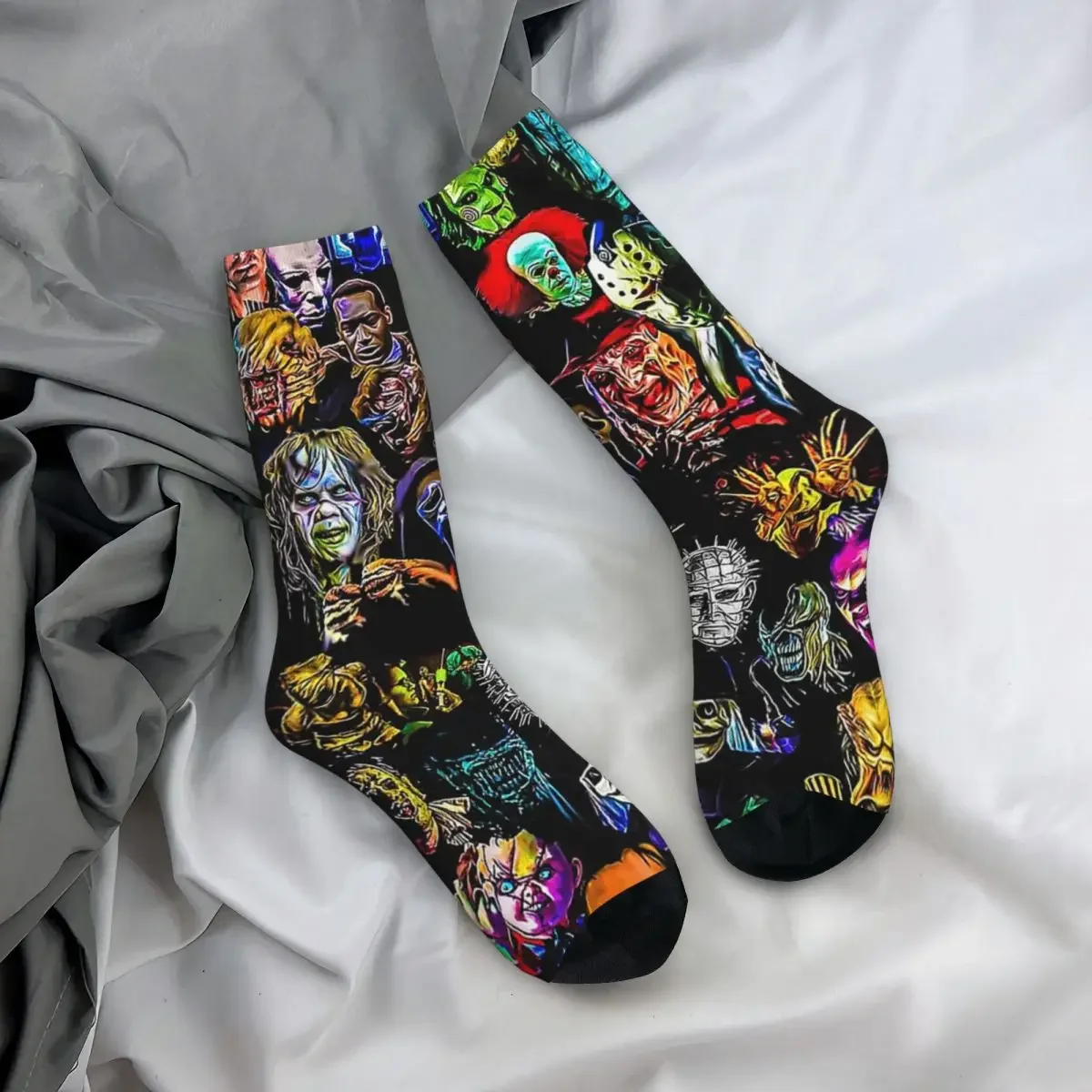 Colorful Horror Film Baddies Legends Sports Socks Chucky Jason Polyester Long Socks for Unisex Sweat Absorbing