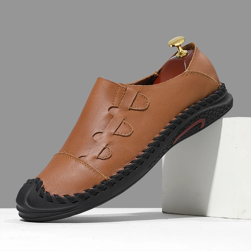 

Мужские летние лоферы из натуральной кожи ручной работы 2026 года, нескользящие повседневные туфли, размеры 38-46