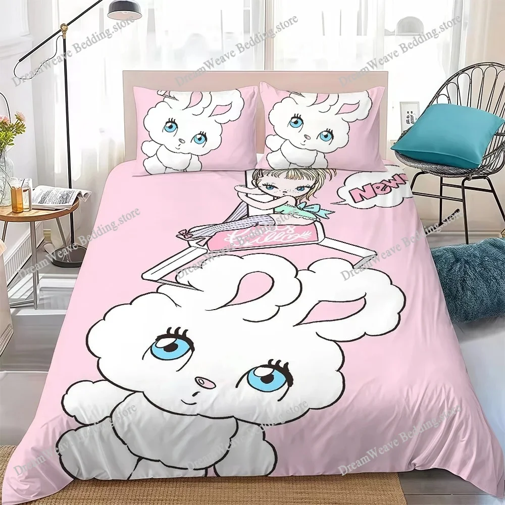 

F-Foxy illustrations Kawaii Bunny Duvet Cover Set Home Style Bedding Soft Laundry Cotton Bed Student Dormitory Gift