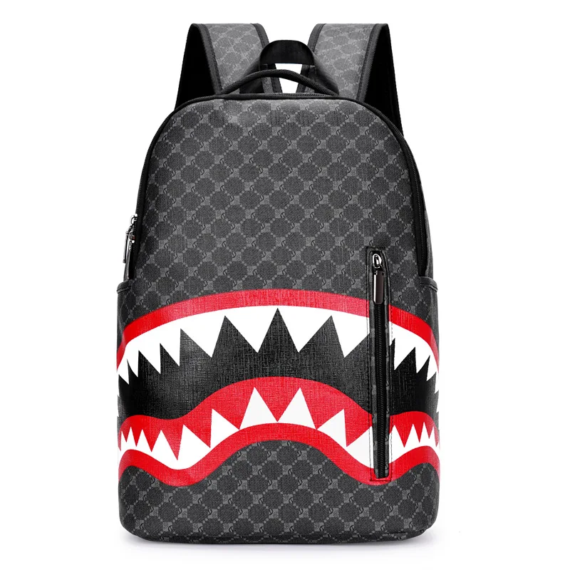 

Men's backpack Simple personality big shark mouth plaid high school student college bag computer backpack pragmatic