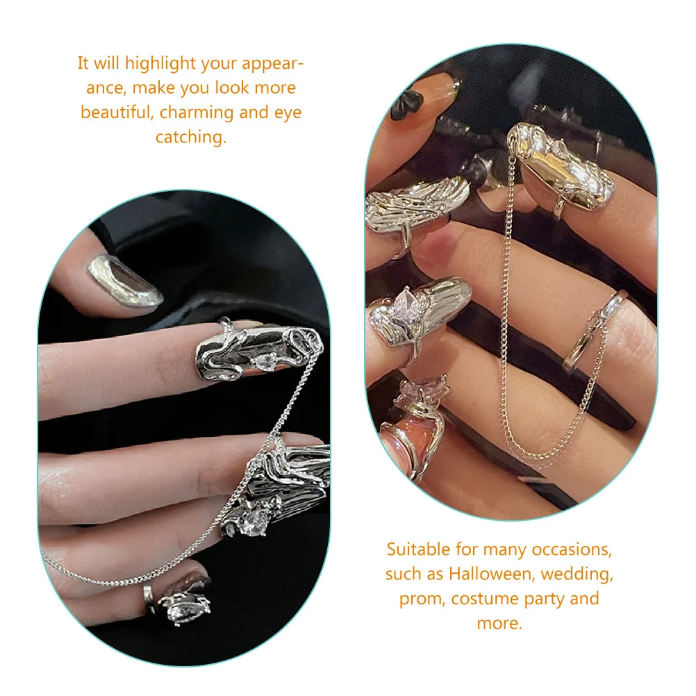 4 szt. Regulowane pierścionki na paznokcie z kryształkami, ozdoba na palec, elegancki design dla kobiet i dziewcząt, prezent na Halloween lub ślub