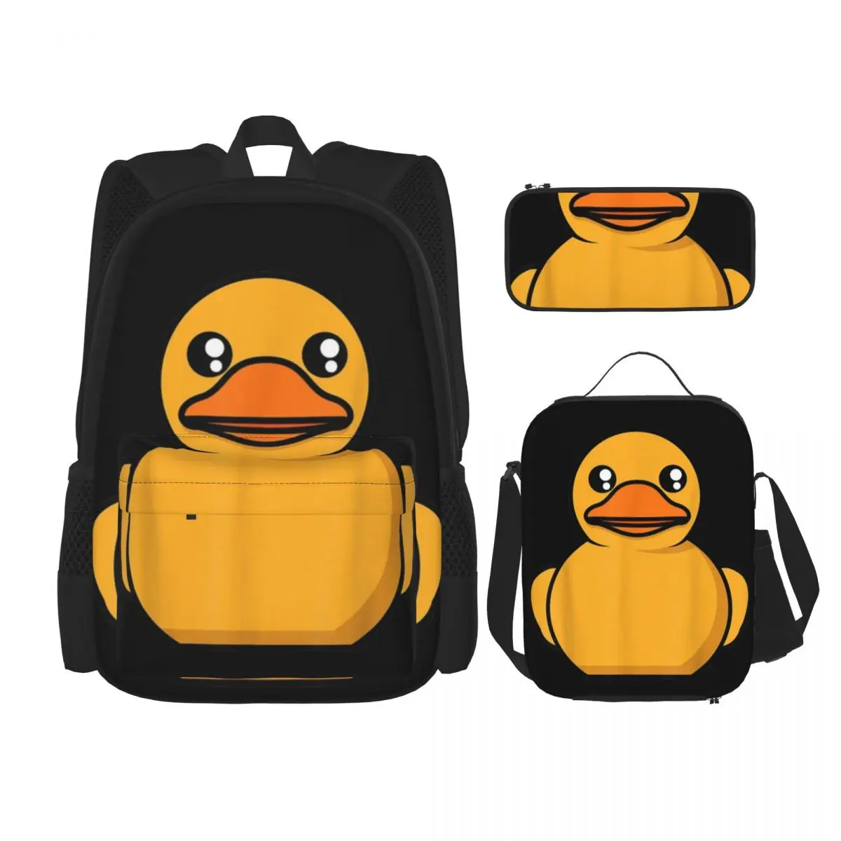 

Duck Rubber Toddlers Yellow Gift Backpacks Boys Girls Bookbag School Bag Cartoon Kids Rucksack Lunch Bag Pen Bag Three-Piece Set