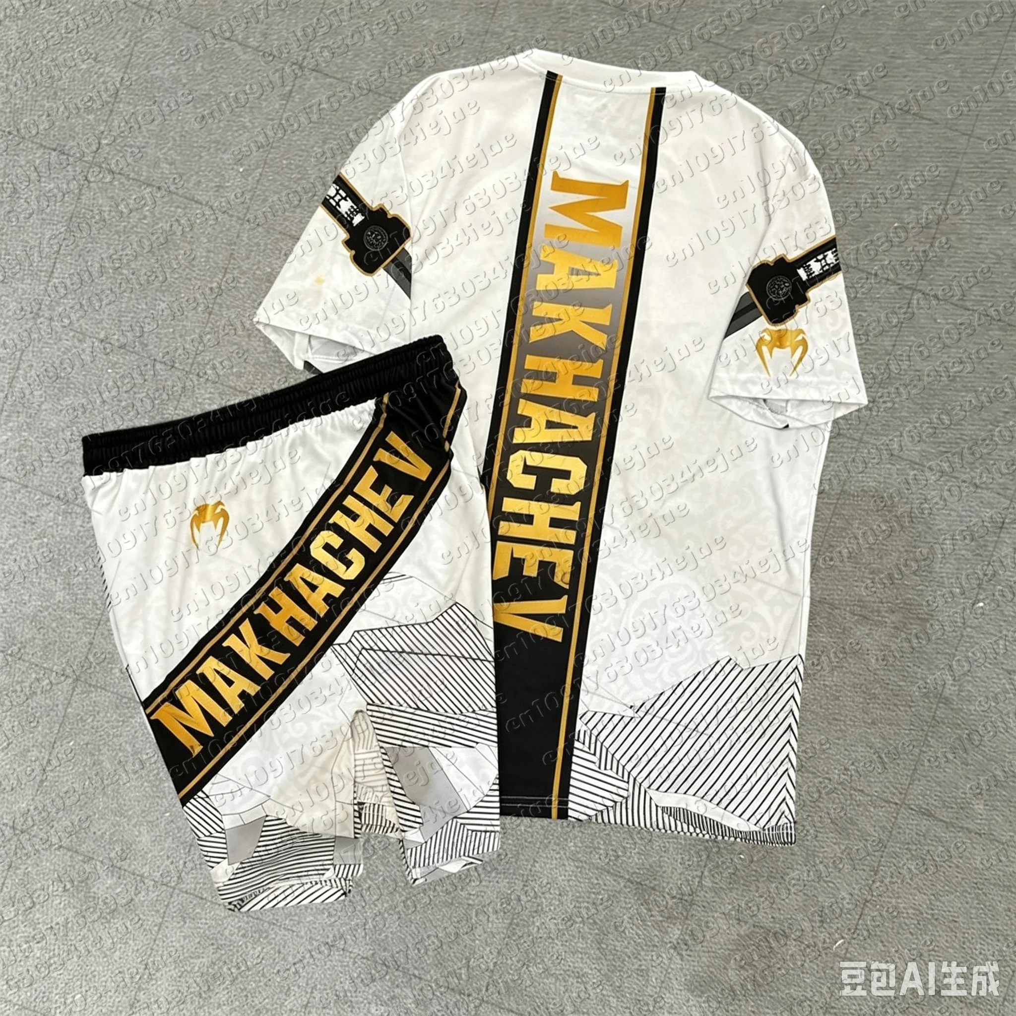 Sommer Top Boxer MMA Achteckiger Käfig Islam Makhachev T-Shirt Shorts Set Herren Kinder Trainings- und Laufset Schnelltrocknendes Kampfset – Detail 4