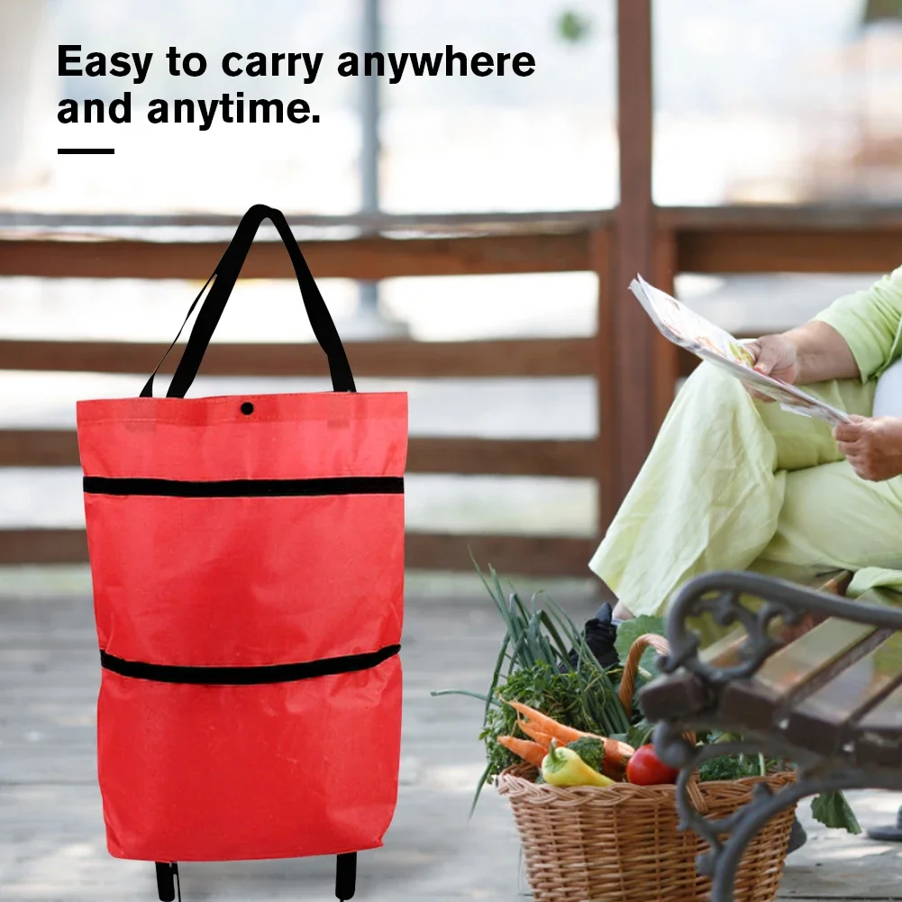 

Supermarket Tug Bag with Wheeled Shopping Trolley Bag Installation Oxford Folding Waterproof High-Capacity Household Supplies