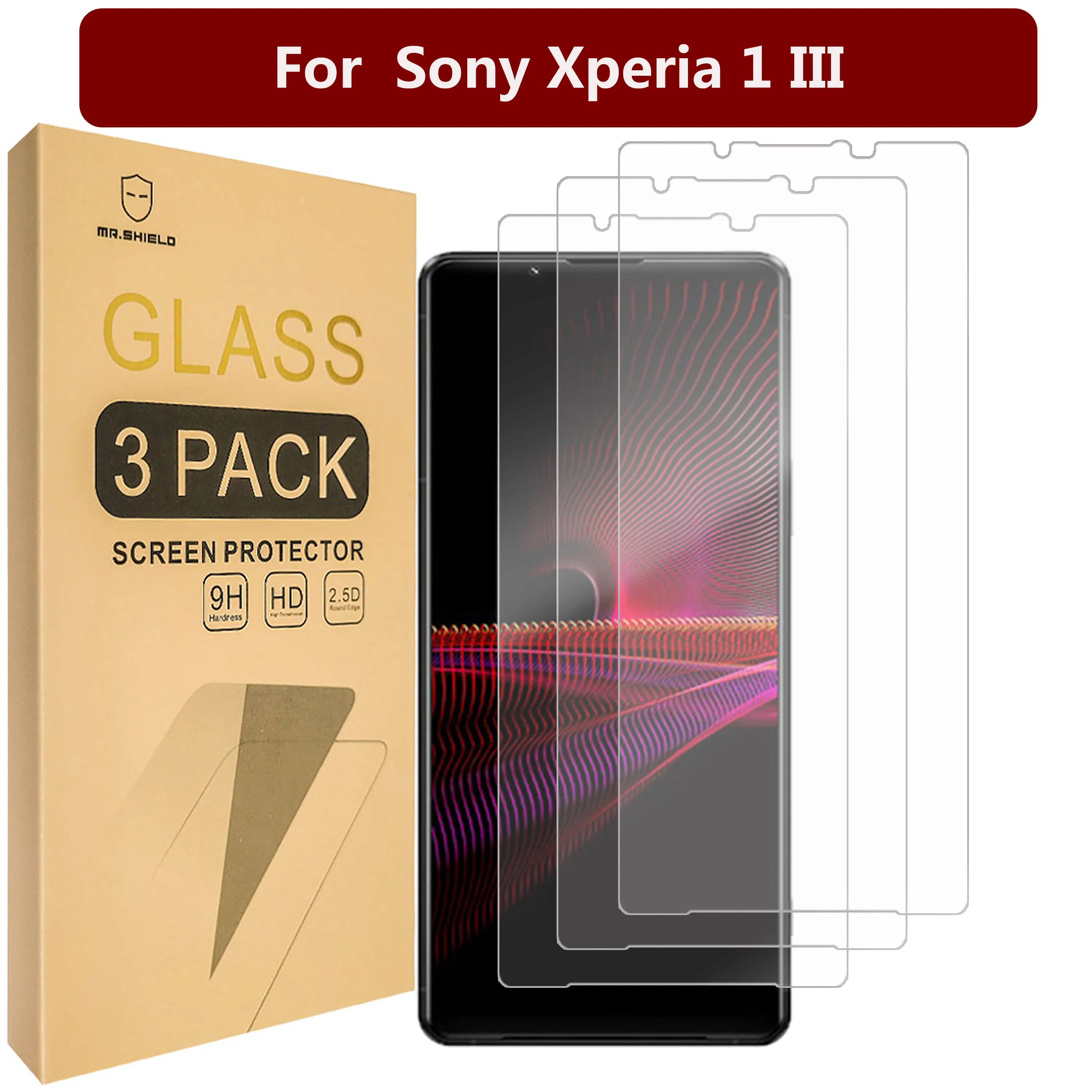 Mr.Shield [3-Pack] Designed For Sony Xperia 1 III [Tempered Glass] [Japan Glass with 9H Hardness] Screen Protector