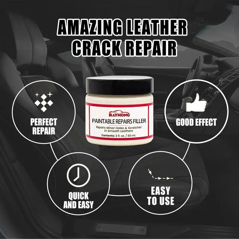 60ml All-Natural Leather Filler Repair Compound Leather Restoration Cream For Car Seats Shoes Boots Leather Conditioner Cleaner