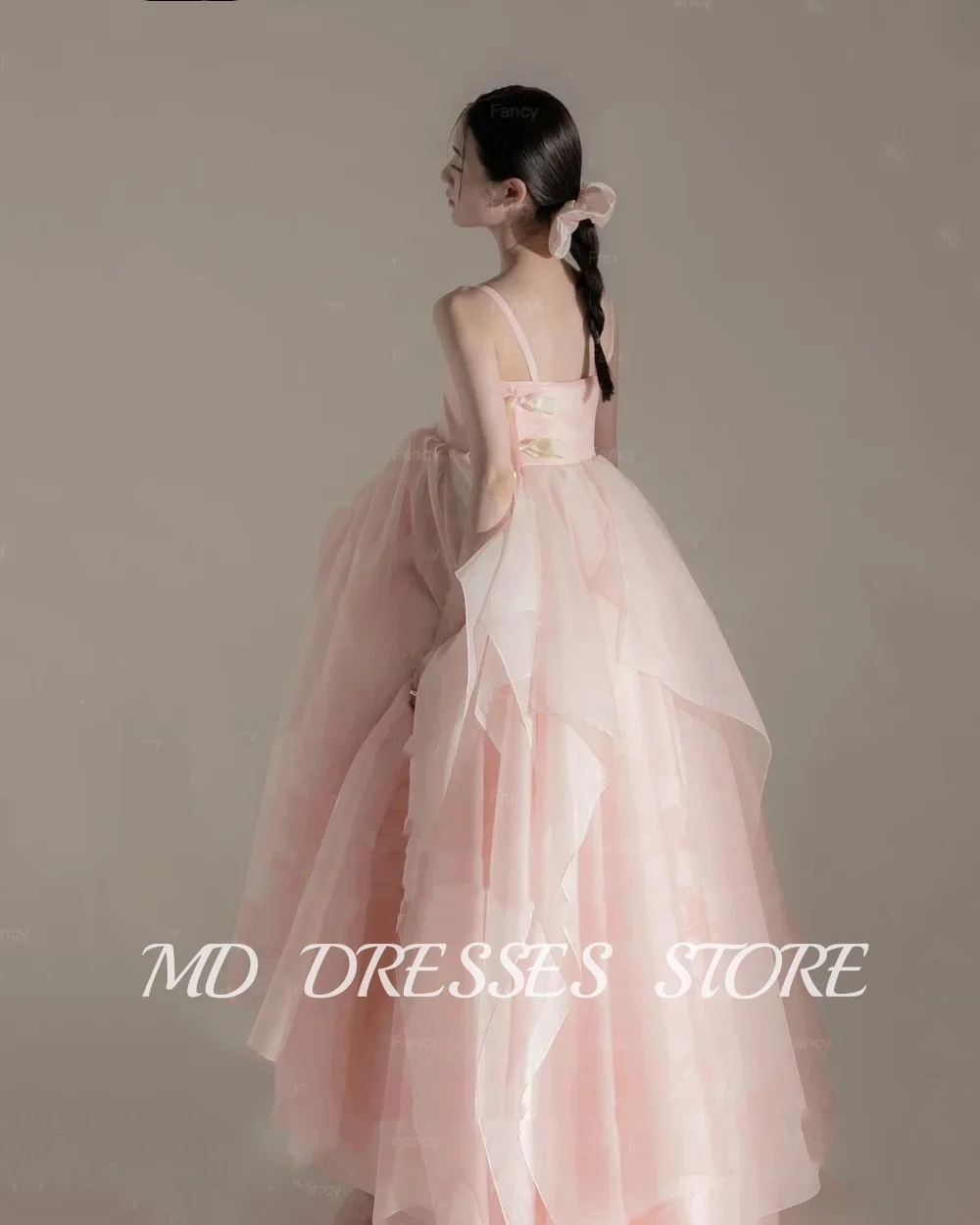 MD Simple Pink A Line Wedding Dresses Pleat Tiered Spaghetti Strap Full Sleeve Korea Photo Shooting Customised Bridal Gown 2025