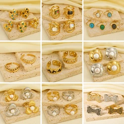 Various Turquoise Glass Diamond Pearl Stainless Steel Rings Opening Adjustable Bohemia Rings Women Accessories Jewelry Gifts New