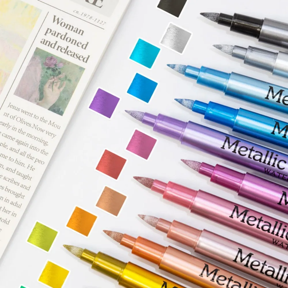 

12 Colors Metallic Markers Pens Colors Paint Pens For Black Paper Glass Rock Painting DIY Scrapbook Album Student Stationery