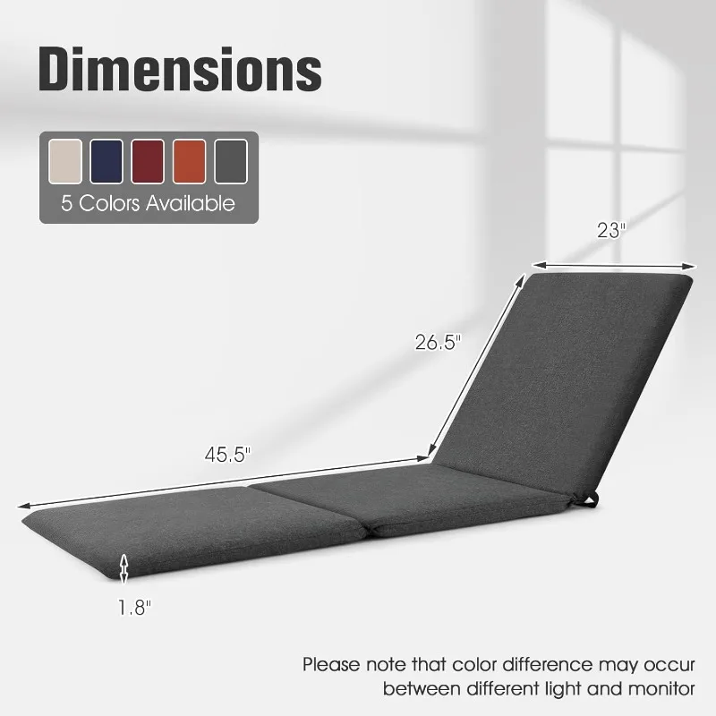Chaise 라운지 쿠션, 후크 및 루프 패스너가 있는 3 중 접이식 라운지 패드, 파티오 가구 교체 쿠션, 실내 및 야외용